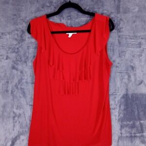 Claudia Richard Shirt Womens Large Red Ruffle Sleeveless Scoop Neck Stretch Top